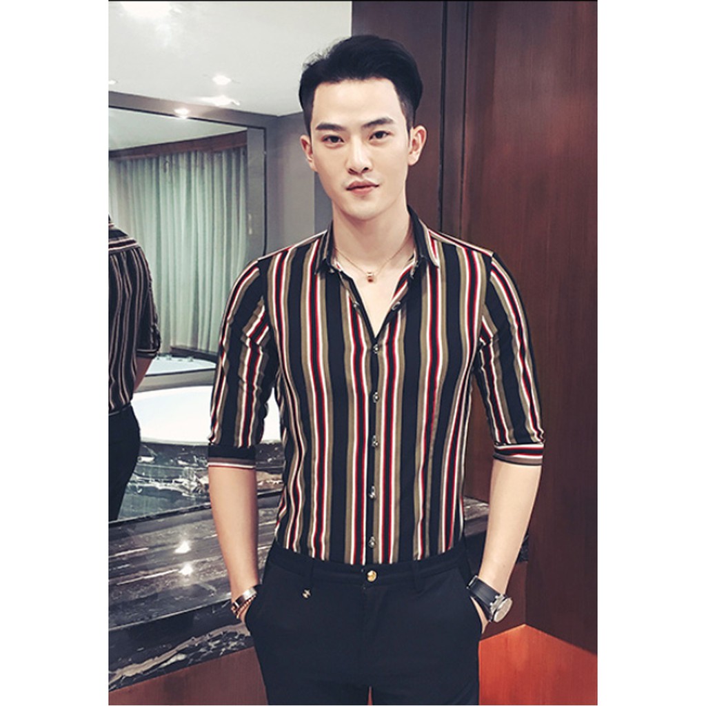 Aó sơ mi TITISHOP SM710 Tay lỡ sọc đen