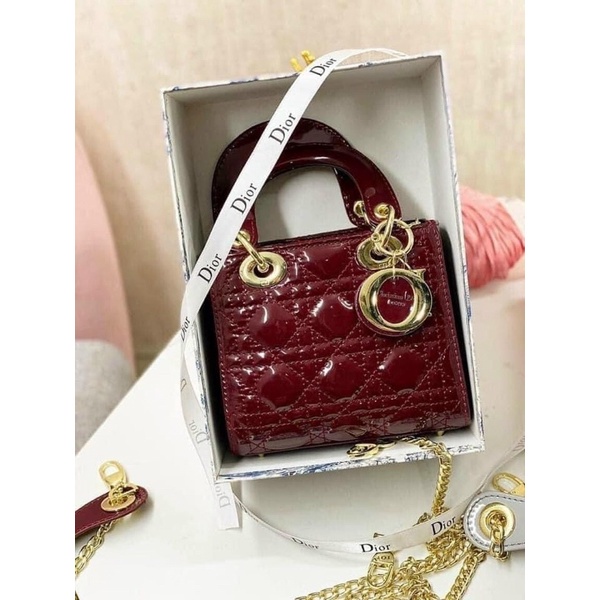 Túi chữ Đ vân 3 ô da bóng size 17 kèm hộp siêu sang hàng QC cao cấp