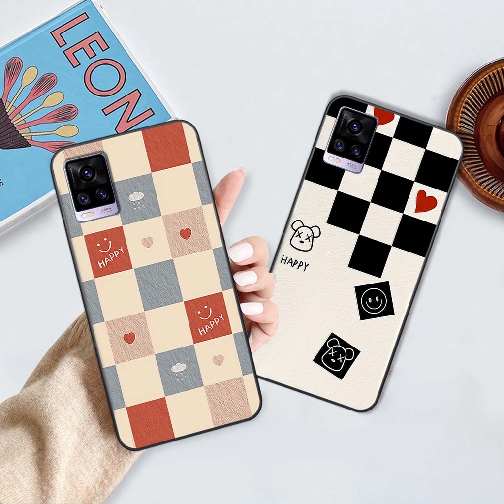 Ốp Vivo V20 caro trái tim cá tính, thời trang siêu đẹp, siêu phong cách