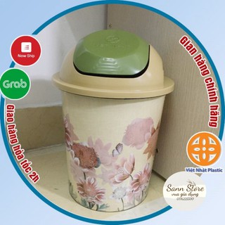 Thùng rác nắp lật tròn bé in hoa nhựa Việt Nhật, sọt rác văn phòng, nhà bếp, phòng tắm cao cấp bền đẹp (MS:5313).