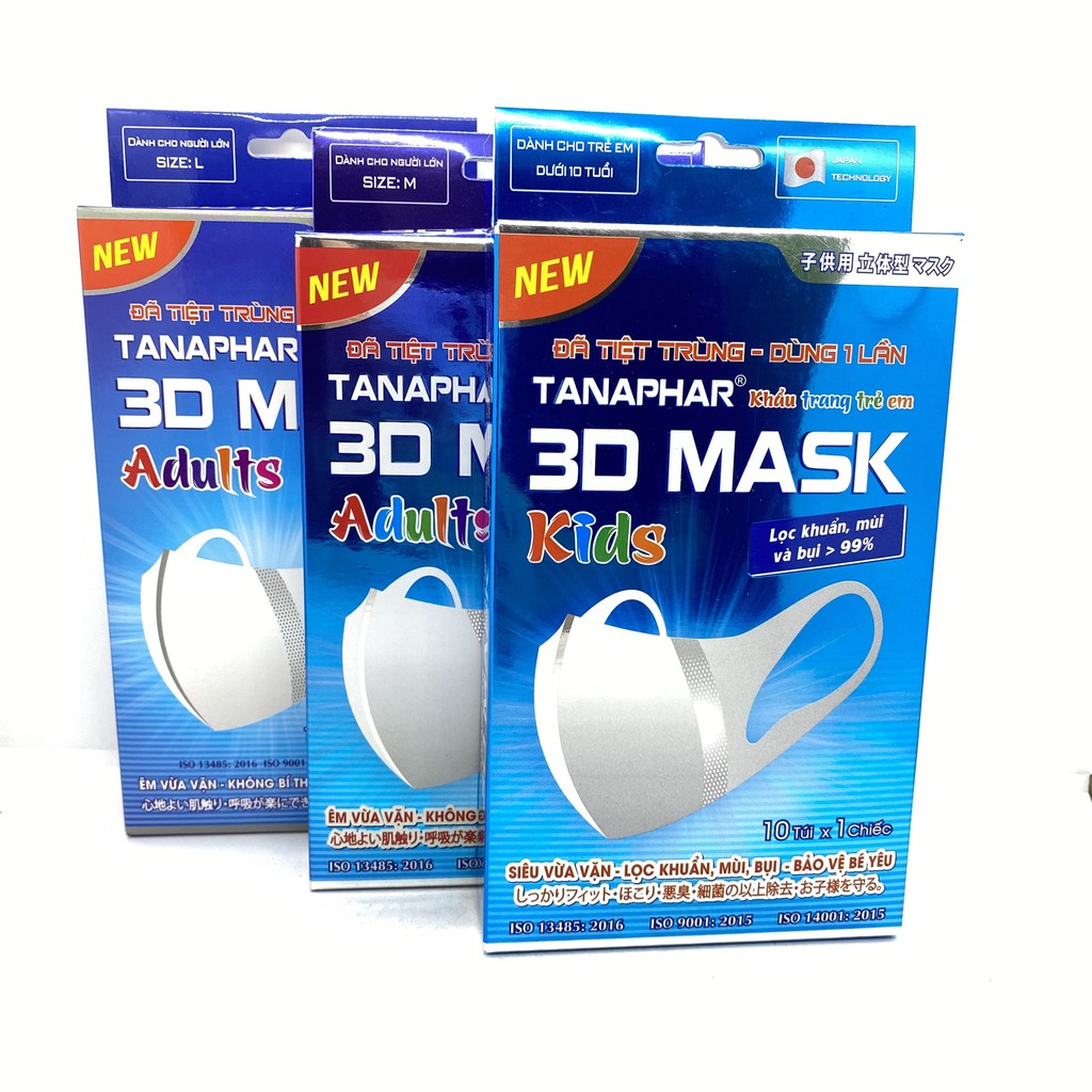 Khẩu trang 3D Mask Tanaphar hộp 10 chiếc ( trẻ em ,người lớn )