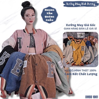 Áo khoác bomber nhung tâm hàng quảng châu form rộng unisex thêu R - NT1001