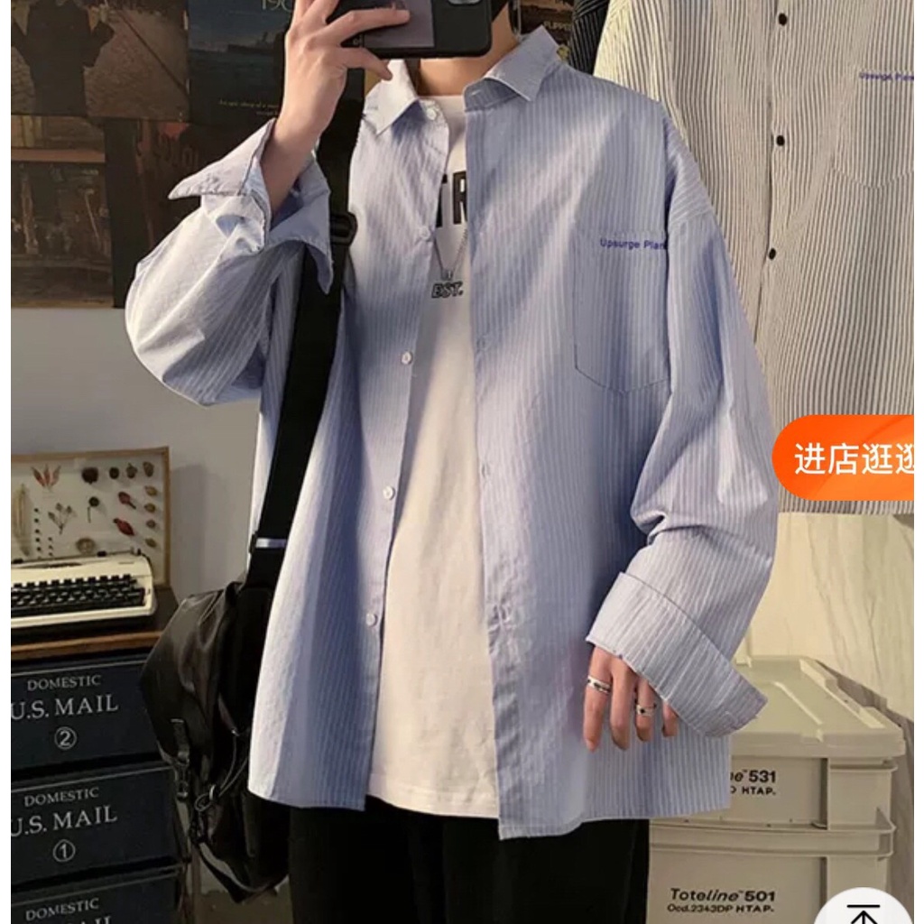 Áo sơ mi nam kẻ dọc , màu sắc trẻ trung đơn giản phong cách Hàn Quốc 2021