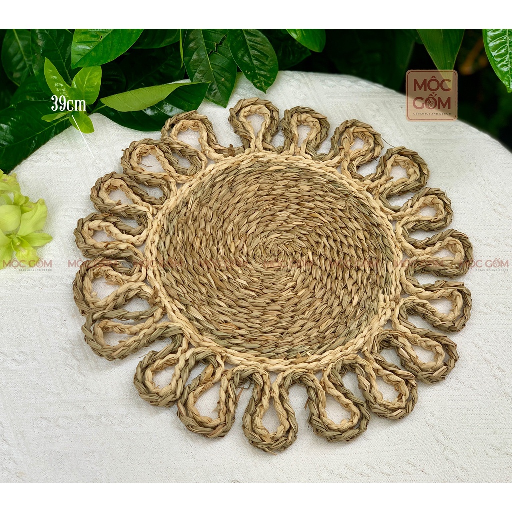Tấm lót, thảm cói đan tay hình tròn đa dạng họa tiết, lót bình hoa, trang trí bàn ăn, đạo cụ chụp ảnh Decor | NB01
