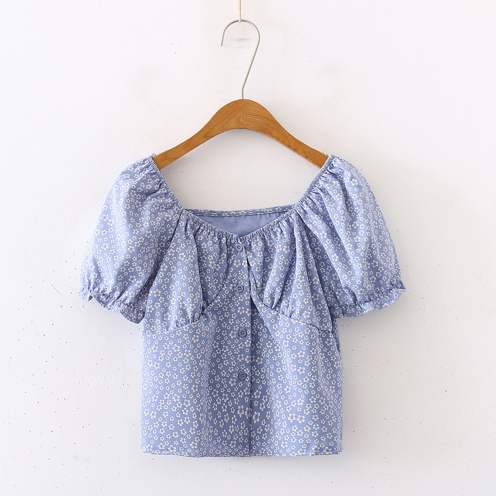 Áo Kiểu Nữ Rớt Vai Cổ Chữ V Họa Tiết Hoa Xinh Xắn | BigBuy360 - bigbuy360.vn