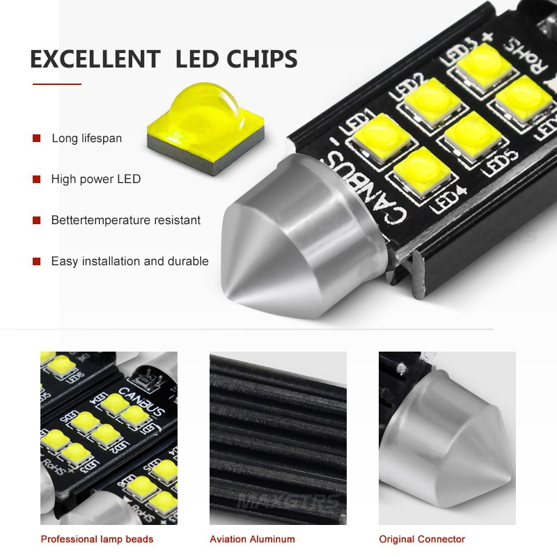 Set 2 chip đèn LED MAXGTRS C5W 15W Cree 12V siêu sáng cho nội thất xe hơi 31/36/39 / 41mm
