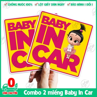 Combo 2 miếng dán Baby In car BÉ GÁI dễ thương trang trí xe hơi ô tô cảnh báo an toàn cho trẻ em