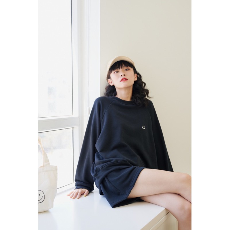 LEN clothing - set áo nỉ quần short hoạ tiết mắt cười - freesize 820302 - 820401