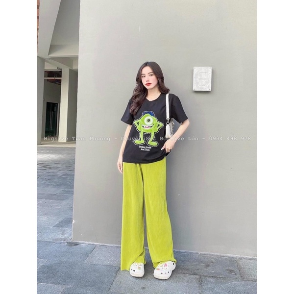 Set quần suông xanh áo thun cotton thêu - HN Closet