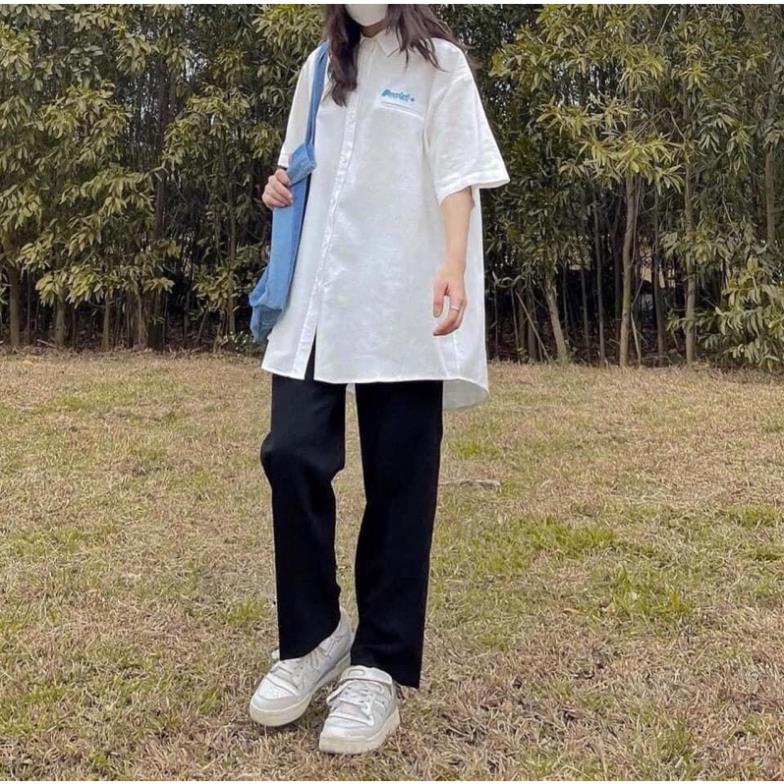 [BIG SALE] Áo Sơ Mi Dáng Rộng Tay Lỡ Kiểu Dáng Hàn Quốc Ulzzang Form Rộng Phong Cách Trẻ Trung Năng Động Thêu Túi Ngực