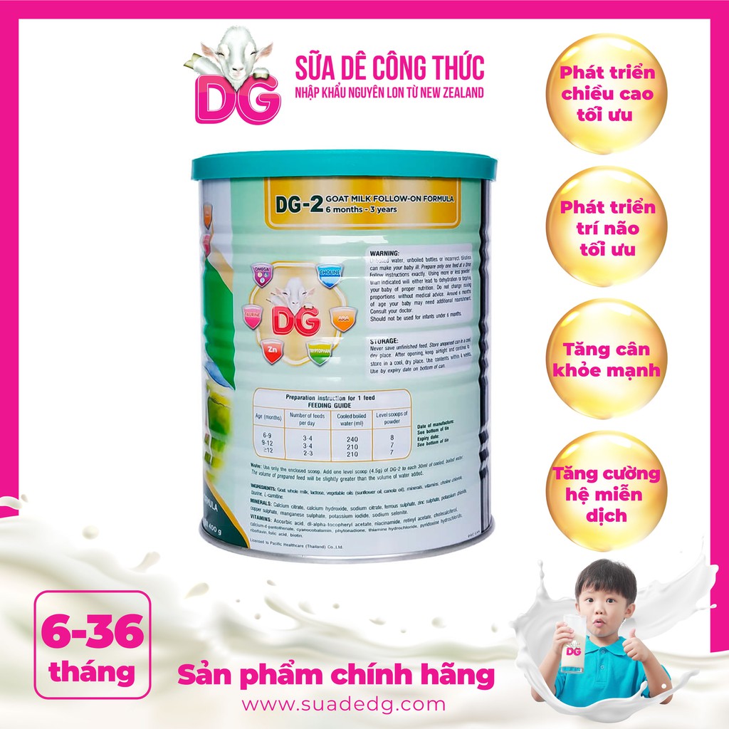 💖CHÍNH HÃNG💖 07/2022 Sữa Dê DG-2 Nhập khẩu nguyên lon từ NewZealand 400g