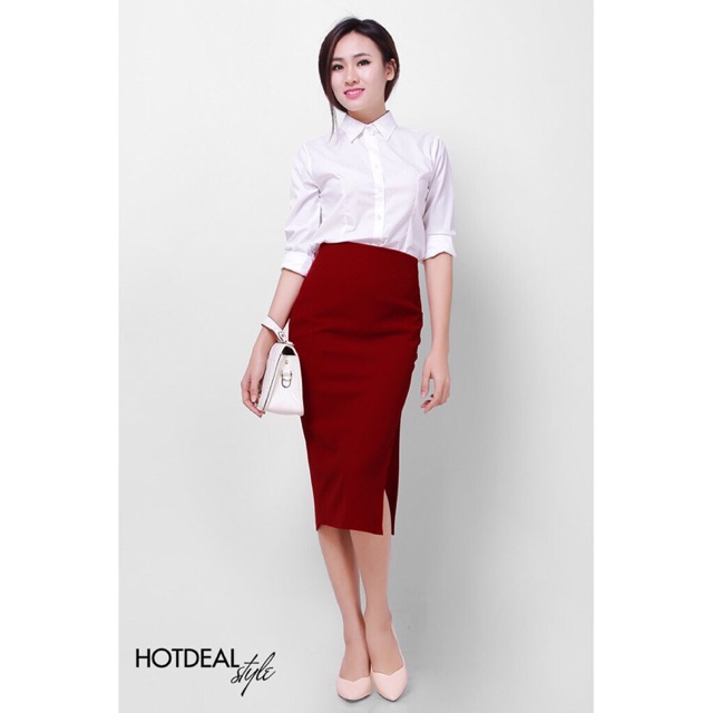 CHÂN VÁY BÚT CHÌ xẻ bên hông dáng dài 60cm