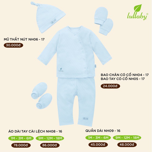 Bộ dài tay cài lệch sơ sinh cho bé từ 1-12 tháng lullaby thanh lý