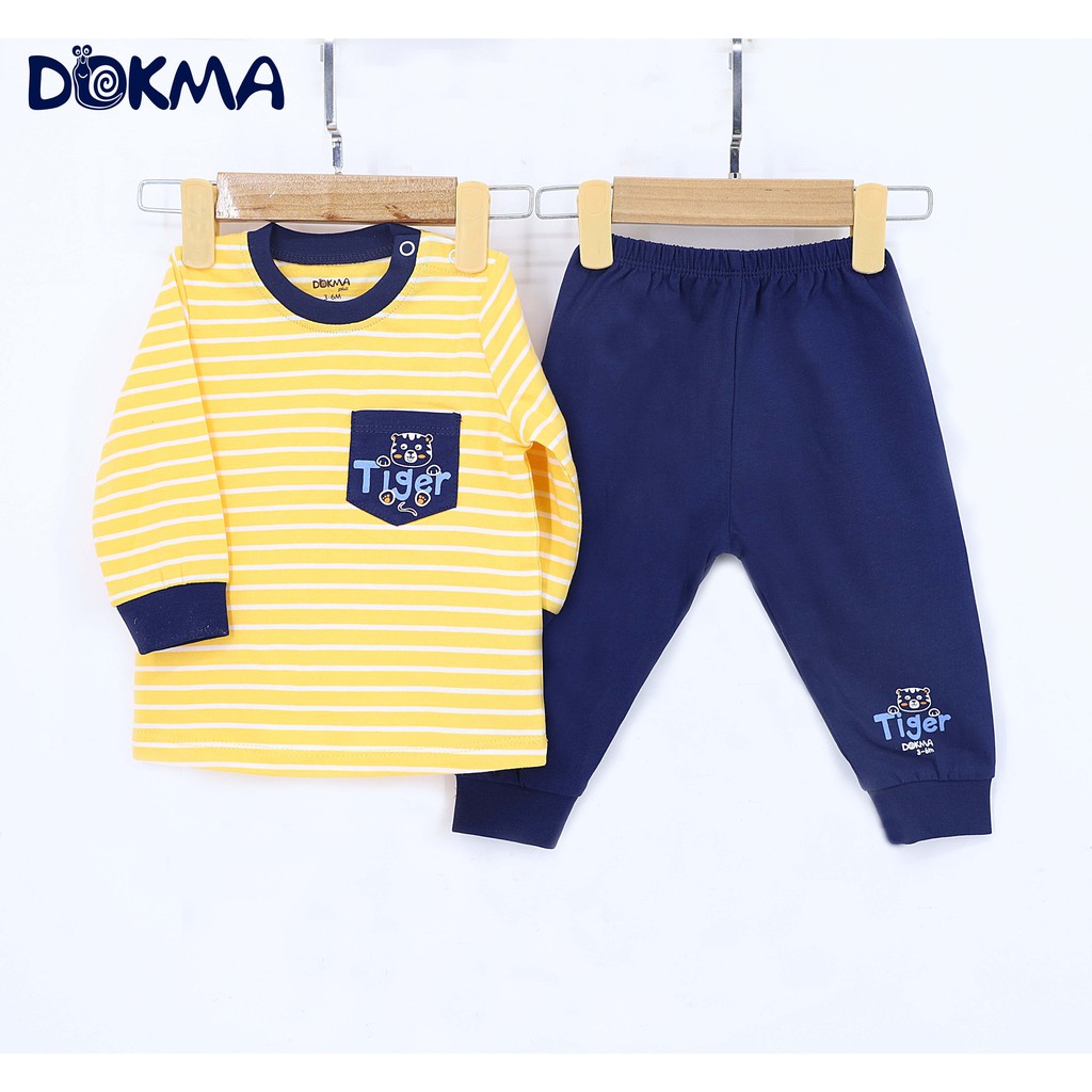 DB504 Bộ quần áo cài vai phối kẻ dài tay Dokma (9-24M)