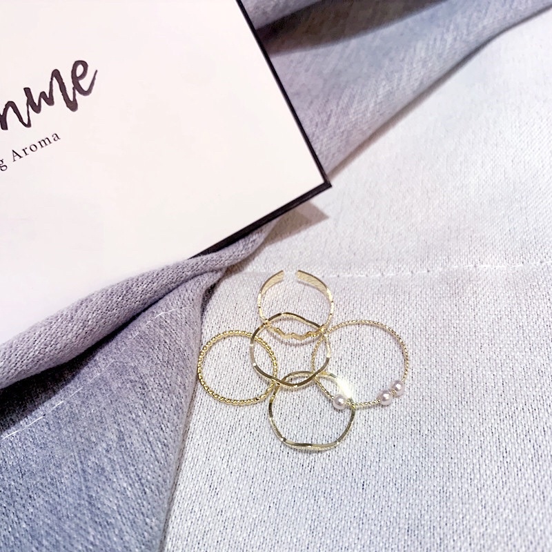 Bộ 5 nhẫn đính ngọc chai phong cách Hàn Quốc