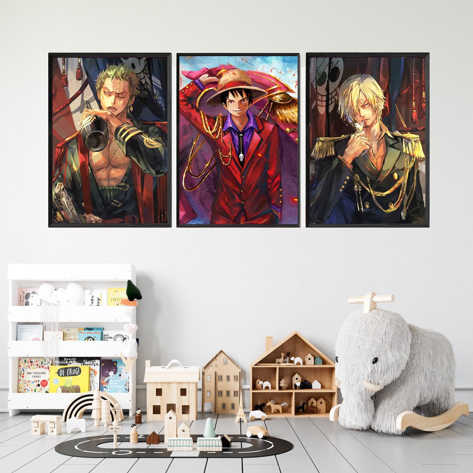 Tranh One Piece Quân Phục Luffy, Zoro, Sanji, Có Khung Composite, Combo 3 Tranh