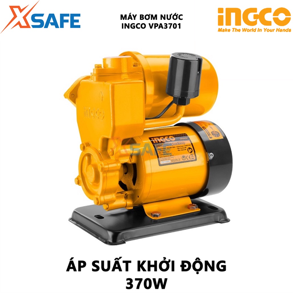 Máy bơm nước INGCO VPA3701 Máy bơm nước tăng áp điện thế 220-240V~50Hz, công suất 370W(0.5HP), chiều cao bơm tối đa 32m