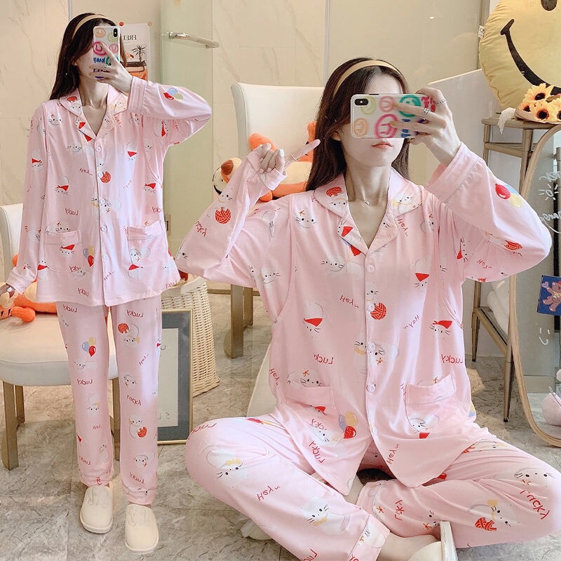 Pijama Sau Sinh Cho Con Bú Chất Thun Sữa Tay Dài Hè 2021 Đủ Size 45-90kg