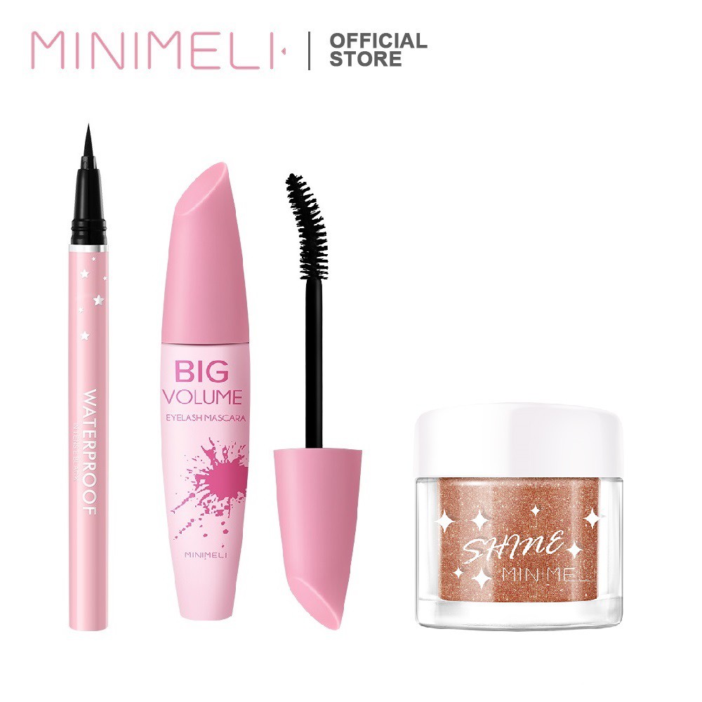 Set Bút Kẻ Mắt / Mascara / Phấn Mắt Minimeli Chất Nhung Mịn Kháng Nước Trang Điểm Tự Nhiên 70g