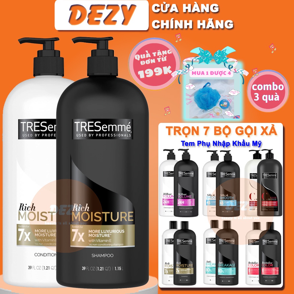 Cặp Dầu Gội Xả Combo Tresemme Mỹ Shampoo Tresemmé Dầu Gội Dưỡng Tóc Ẩm Treseme Chăm Sóc Cho Tóc Nhuộm Ngăn Rụn tóc Dezy