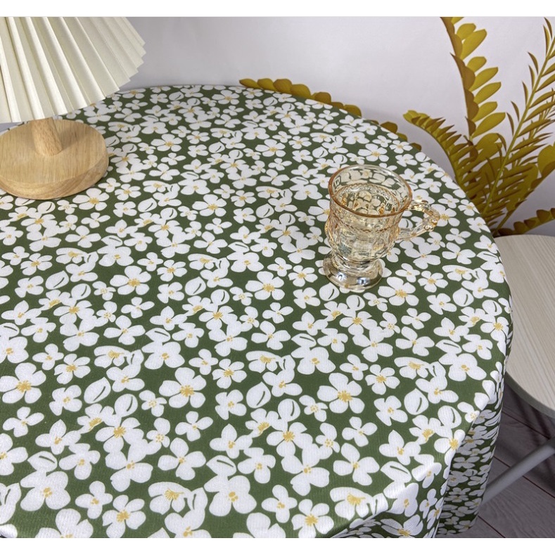 [120*120cm] Khăn trải bàn vải flannel không thấm nước hoa trắng nền xanh phong cách nhẹ nhàng vintage - T060