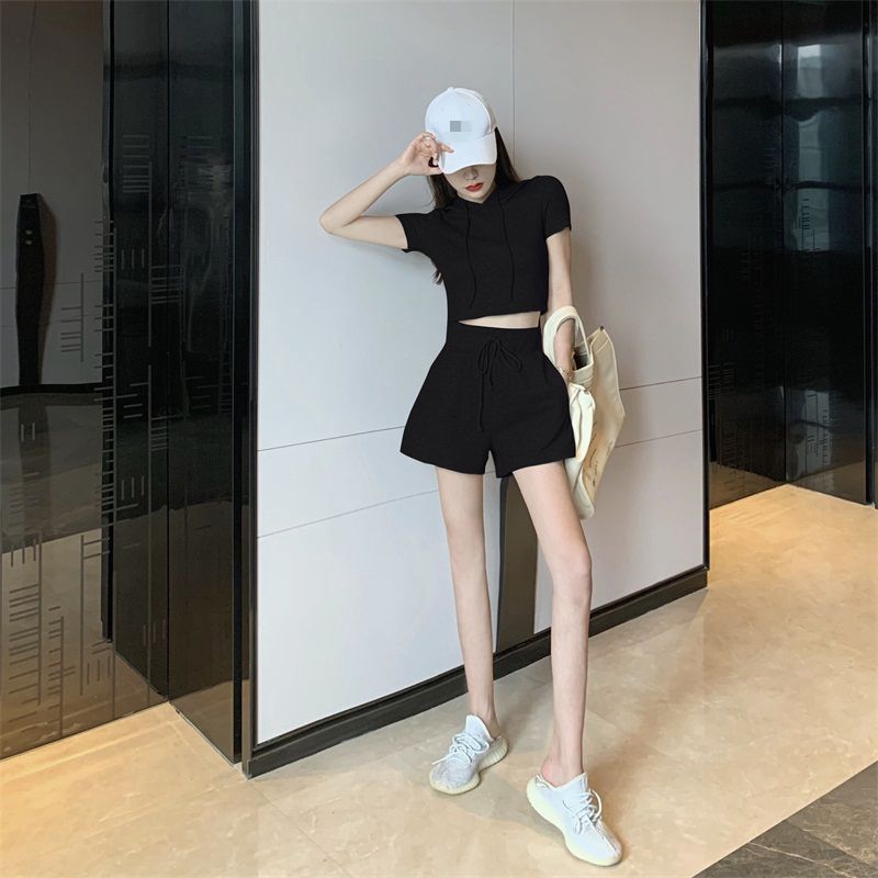 Bộ Áo Hoodie Ngắn Tay + Quần Short Thể Thao Cho Nữ K550 # 2021