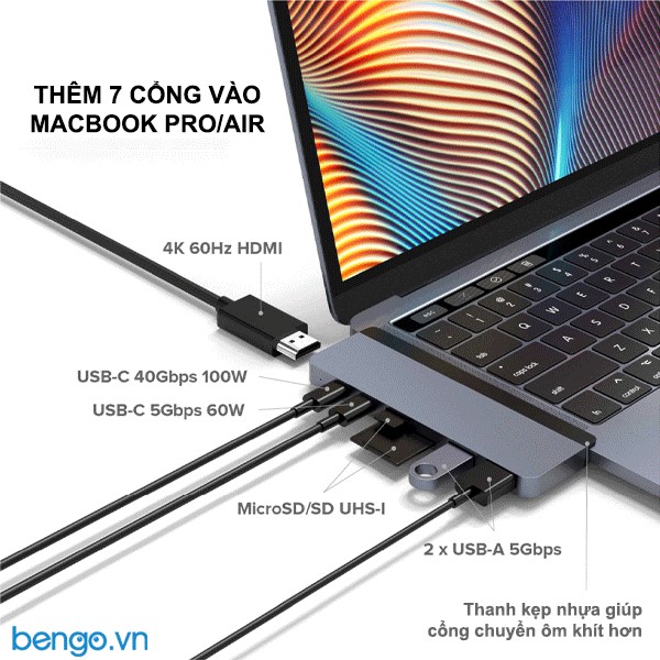 [Mã 267ELSALE hoàn 7% đơn 300K] Cổng Chuyển Hyperdrive DUO 7 in 2 USB-C Hub 4K/60Hz - HD28C