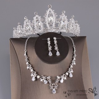 Bộ vòng cổ + Bông Tai Hình Vương Miện Đính Đá Lấp Lánh Cho Cô Dâu