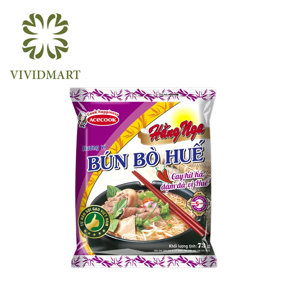 Bún Hằng Nga : Vị Mắm Nam Bộ, Vị Bò Huế, Vị Giò Heo, Vị Tôm Chua Cay Gói 75g