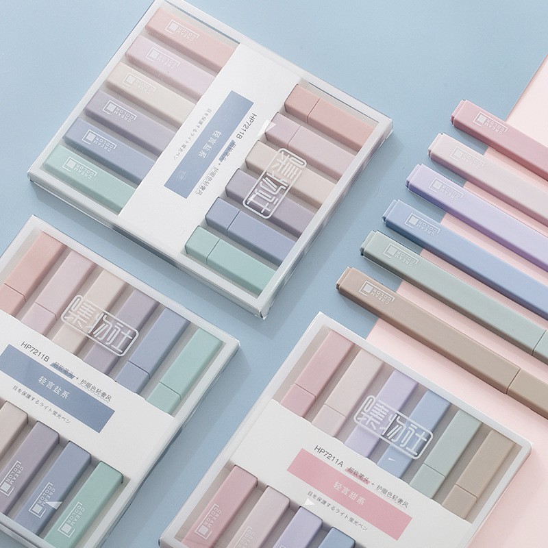 Bút highlight pastel 2 đầu B02 bút đánh dấu nhớ morandi từ vựng Tiếng Anh Taro Stationery