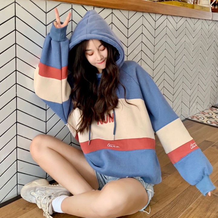 Happy-store  Áo Hoodie in họa tiết chữ tiếng Anh phong cách Hàn Quốc cho nữ Tay Dài Dễ Phối Đồ Cho Nữ