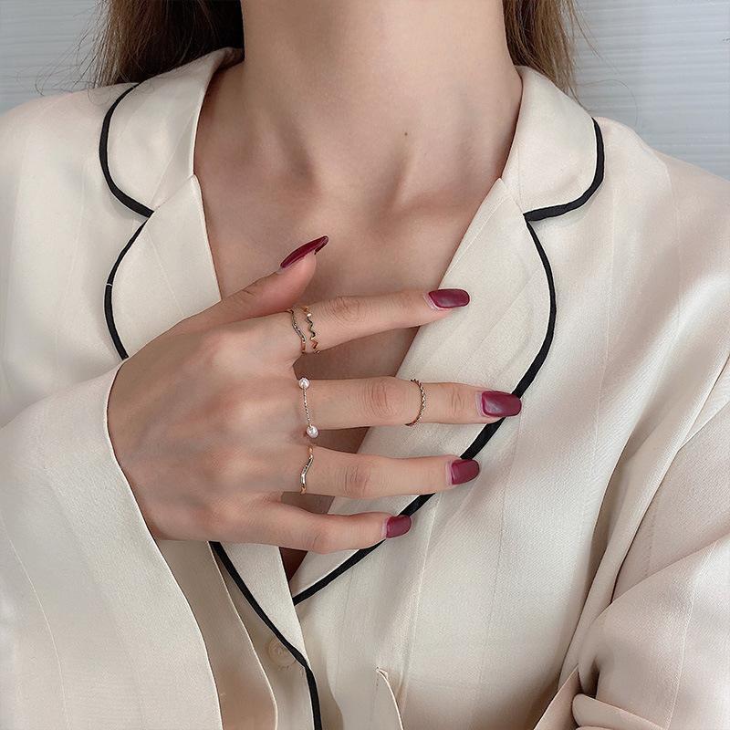 Set 5 Nhẫn Đeo Tay Kim Loại Đính Ngọc Trai Giả Vintage Cho Nữ