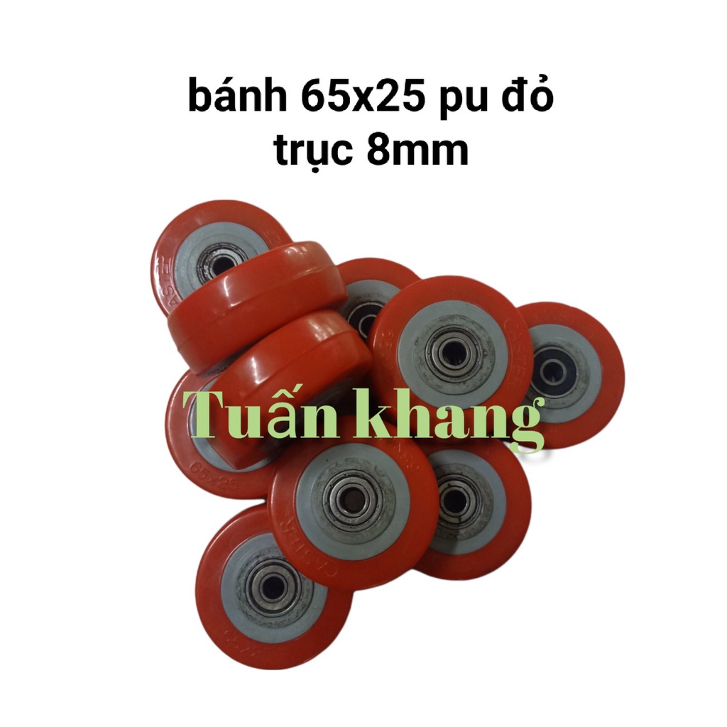 Bánh xe 65x25 pu đỏ có bạc đạn trục 8mm(8Li)