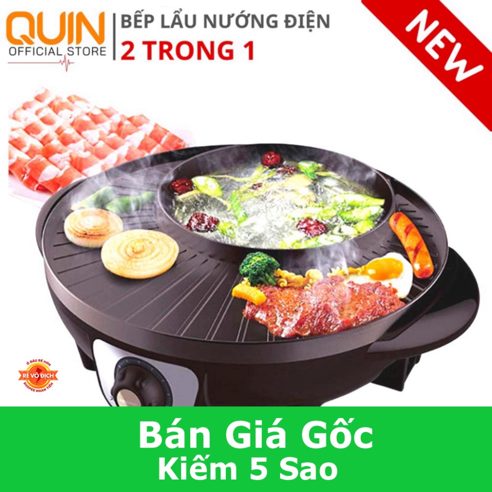 Nồi Lẩu Điện, Bếp Lẩu Kèm Nướng 2 in 1 Đa Năng 34cm, Công Suất 1800W, Bảo hành 12 tháng 💖 IMP Mart