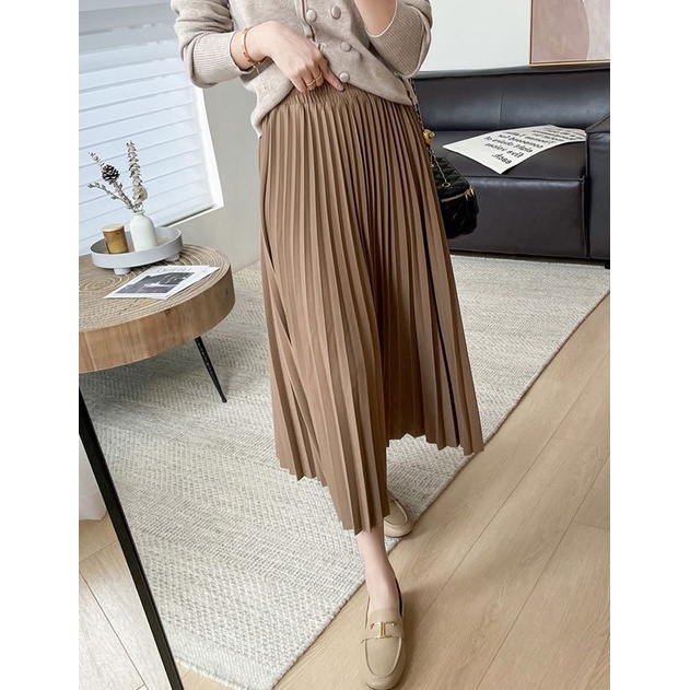 Chân váy xếp ly dáng dài Midi công sở qua gối chất tuyết mưa CAO CẤP mềm mại không bóng cạp chun sang trọng CV17 | BigBuy360 - bigbuy360.vn