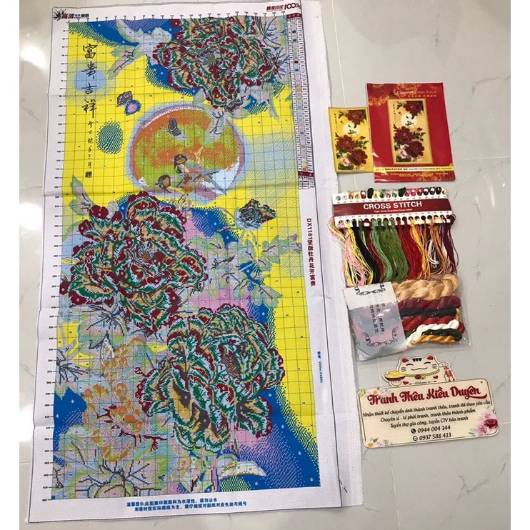 Tranh thêu hoa mẫu đơn  DX1161