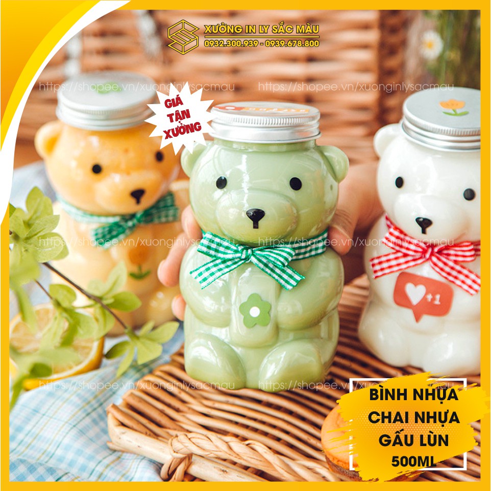 Sỉ 50 bình Gấu Beabrick, Gấu lùn Teddy, Gấu Pooh đựng nước ép, trà sữa, sinh tố hot trend