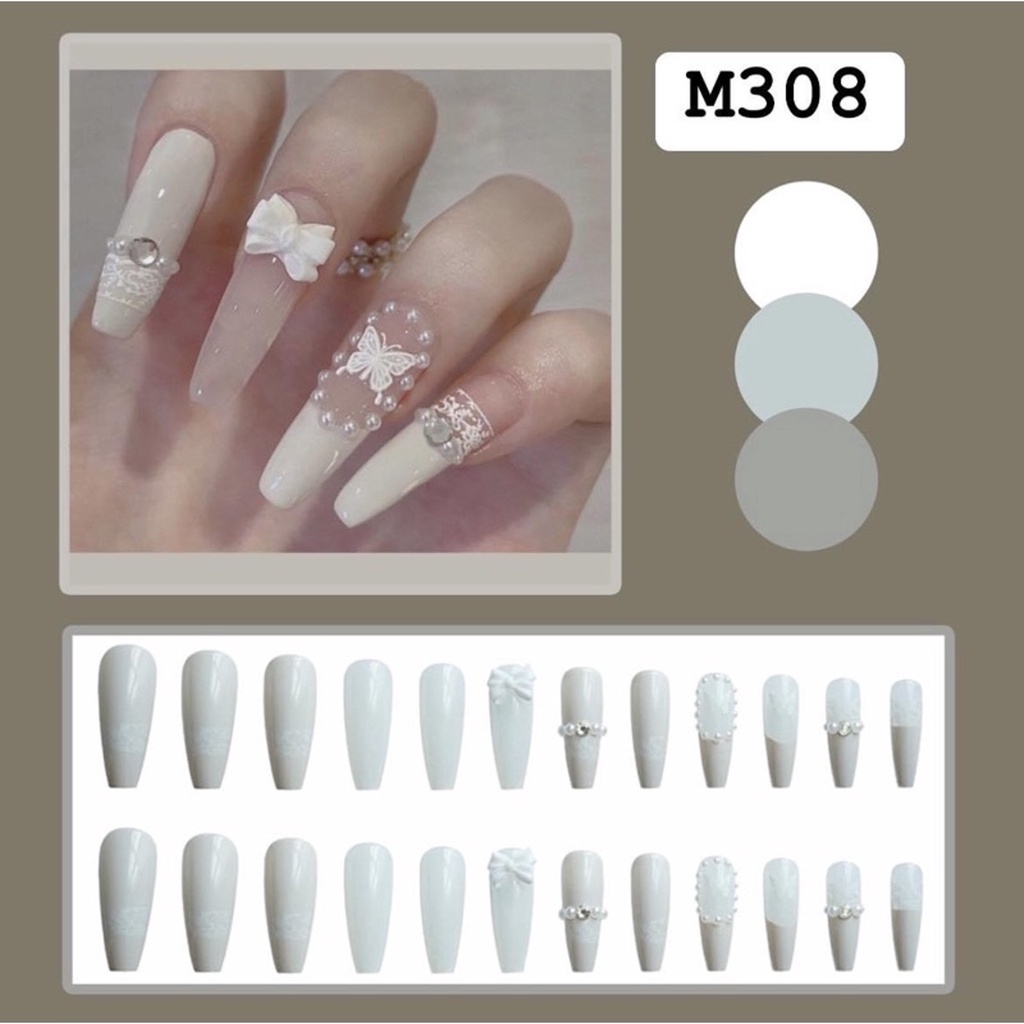 M308 - Móng Tay Giả Đính Đá Bộ 24 Móng Kèm Keo Dán Mẫu Mới Nhất 2023