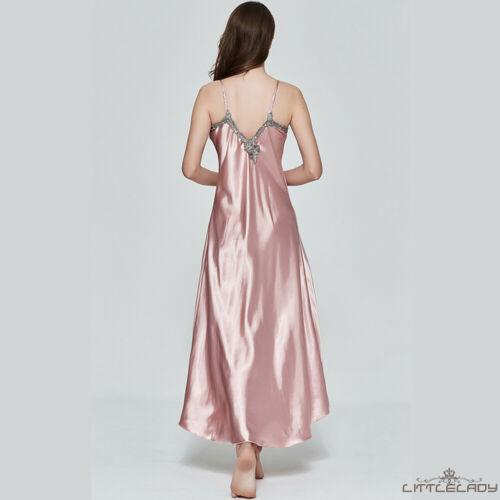 Đầm Ngủ Dáng Dài Cổ Chữ V Vải Lụa Satin Quyến Rũ Cho Nữ