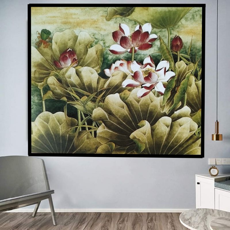 Tranh thêu chữ thập hoa sen. Tranh thêu đầm sen size vừa