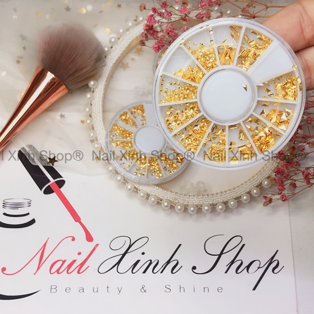 Khay tròn trang trí móng nail,charm nail, đá nail, phụ kiện nail art (phụ kiện mạ vàng)