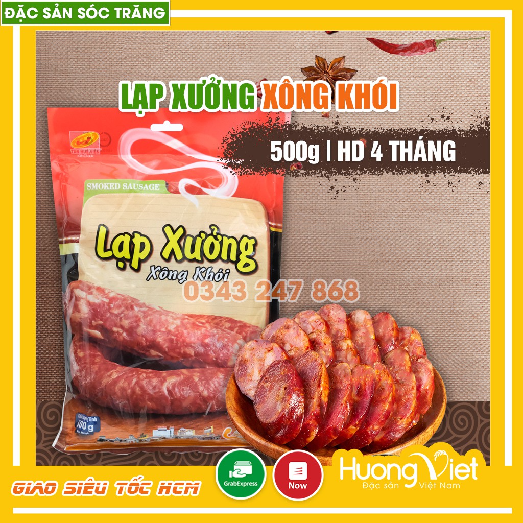 Lạp xưởng xông khói Tân Huê Viên 500g, đặc sản lạp xưởng Sóc Trăng Tân Huê Viên vị khói tự nhiên thơm ngon và an toàn