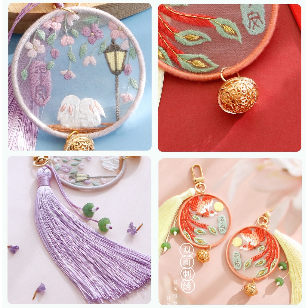 Móc Khóa Thêu Hình Động Vật Hai Mặt Dễ Thương diy