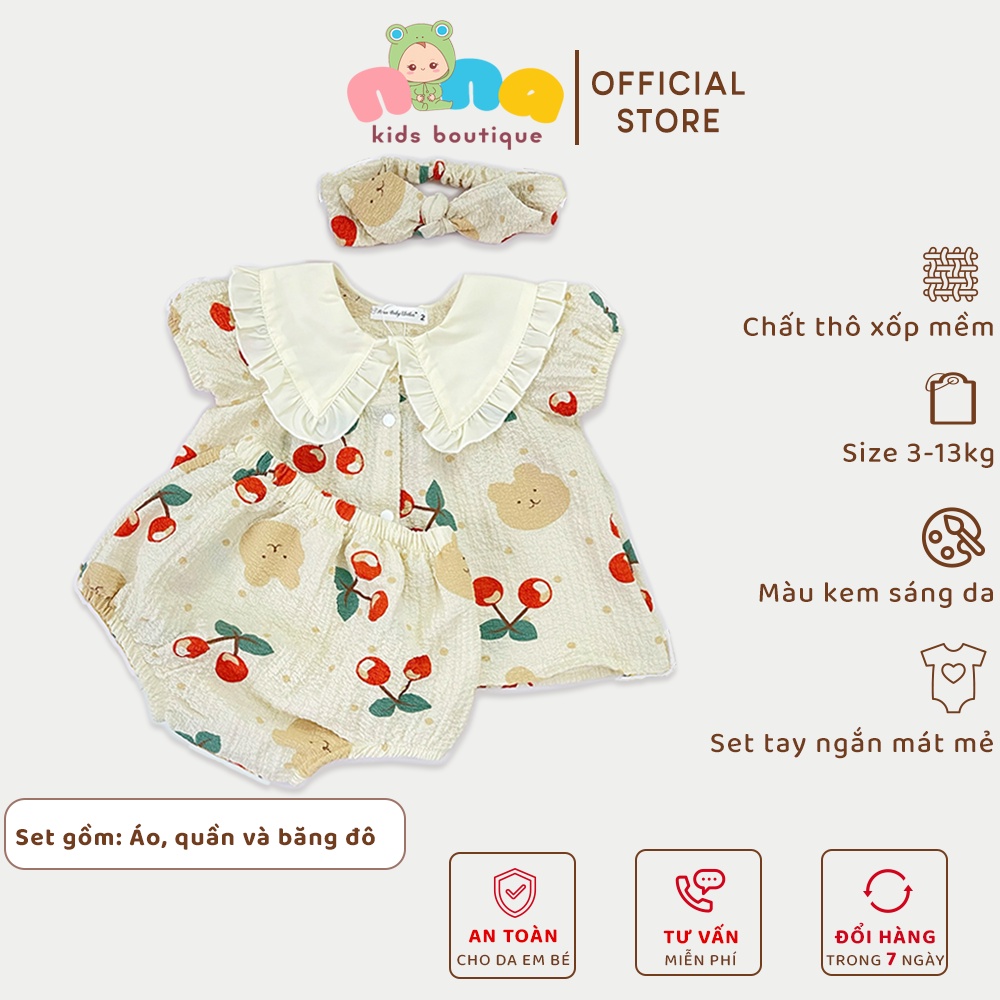 Đồ bộ cộc tay cho bé gái Nina Kids Boutique Set bộ bé gái mùa hè Size 0 24 tháng Kèm Turban