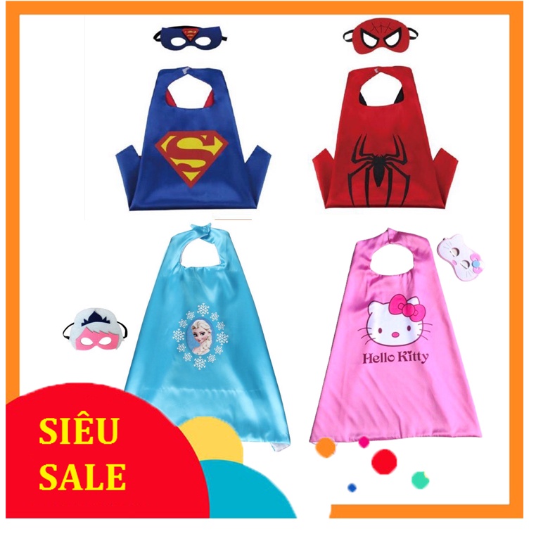 Áo choàng siêu nhân Nhện - Superman - Công chúa Elsa - Mèo Hello Kitty kèm mặt nạ cho trẻ em