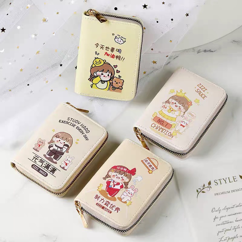 Ví ngắn nữ NON.SBYS hình cô gái chibi cute nhiều ngăn bỏ túi thời trang cao cấp