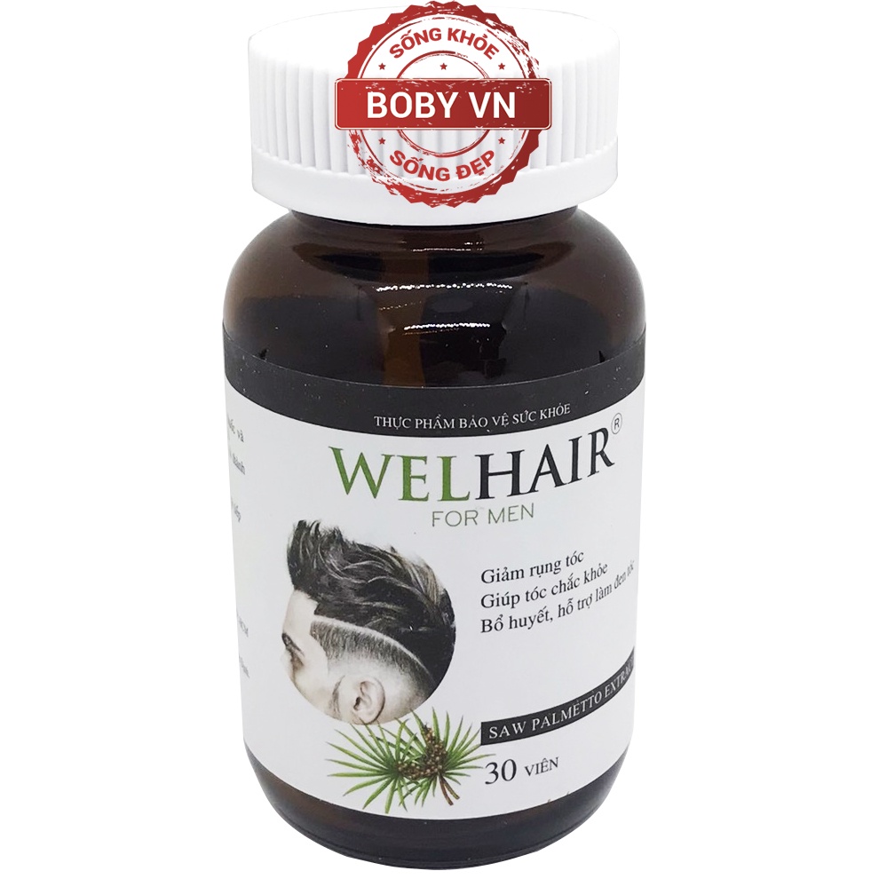 Welhair for men làm đen tóc, ít bạc tóc, giảm rụng tóc, giúp tóc chắc khỏe - Hộp 30 viên - Boby