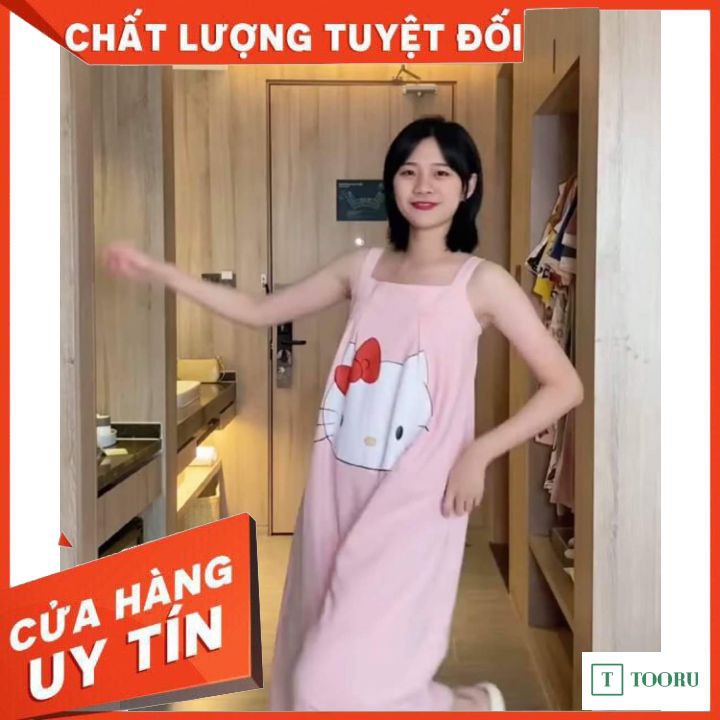 Đầm ngủ 2 dây nữ dáng suông dễ thương cotton mềm mịn hoạ tiết hoạt hình váy ngủ cute Tooru DNS