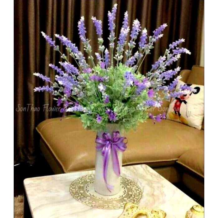 Hoa giả decor hoa giả trang trí violet phủ tuyết sang trọng bền đẹp lavender oải hương
