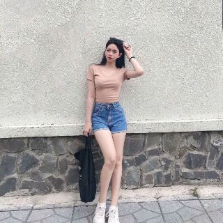 QUẦN SHORT JEANS TRƠN LƯNG CAO (100% ảnh thật)